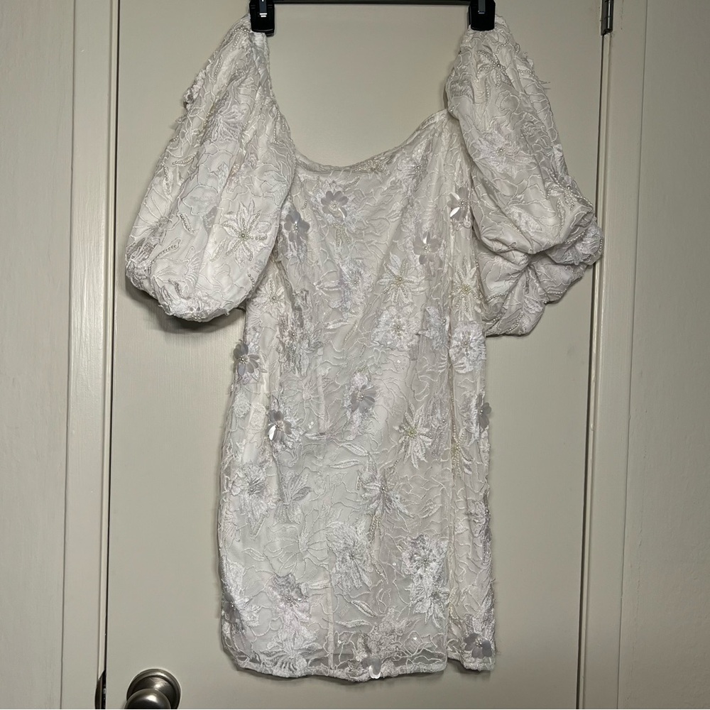 Anthro BHLDN 3D Floral Removable Puff-Sleeve Mini Dress size M Reception dress - Picture 5 of 12